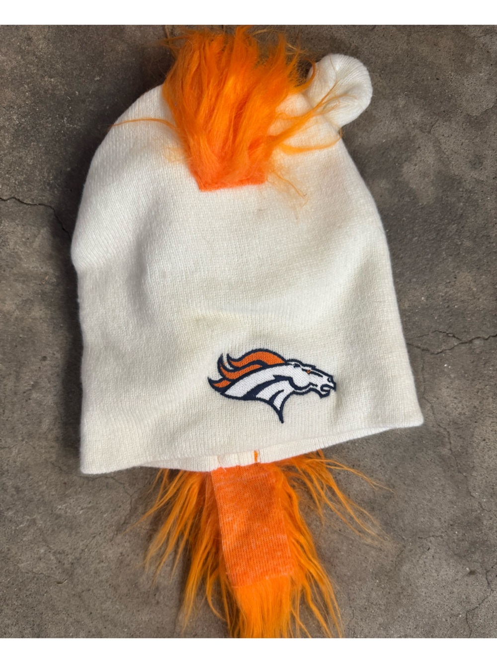 Broncos Kids White Beanie with Orange Pom-Pom